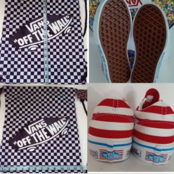 Vans Where's Waldo Red White Stripe Sneakers Size 12K  New Vans Off The Wall Bag - Picture 2 of 7